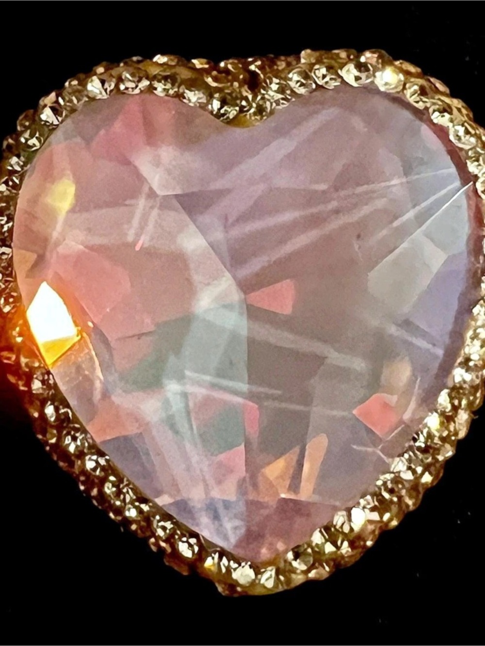 BIG Heart Opal K9 Crystal Rhinestone Pave C Band Adjustable Ring